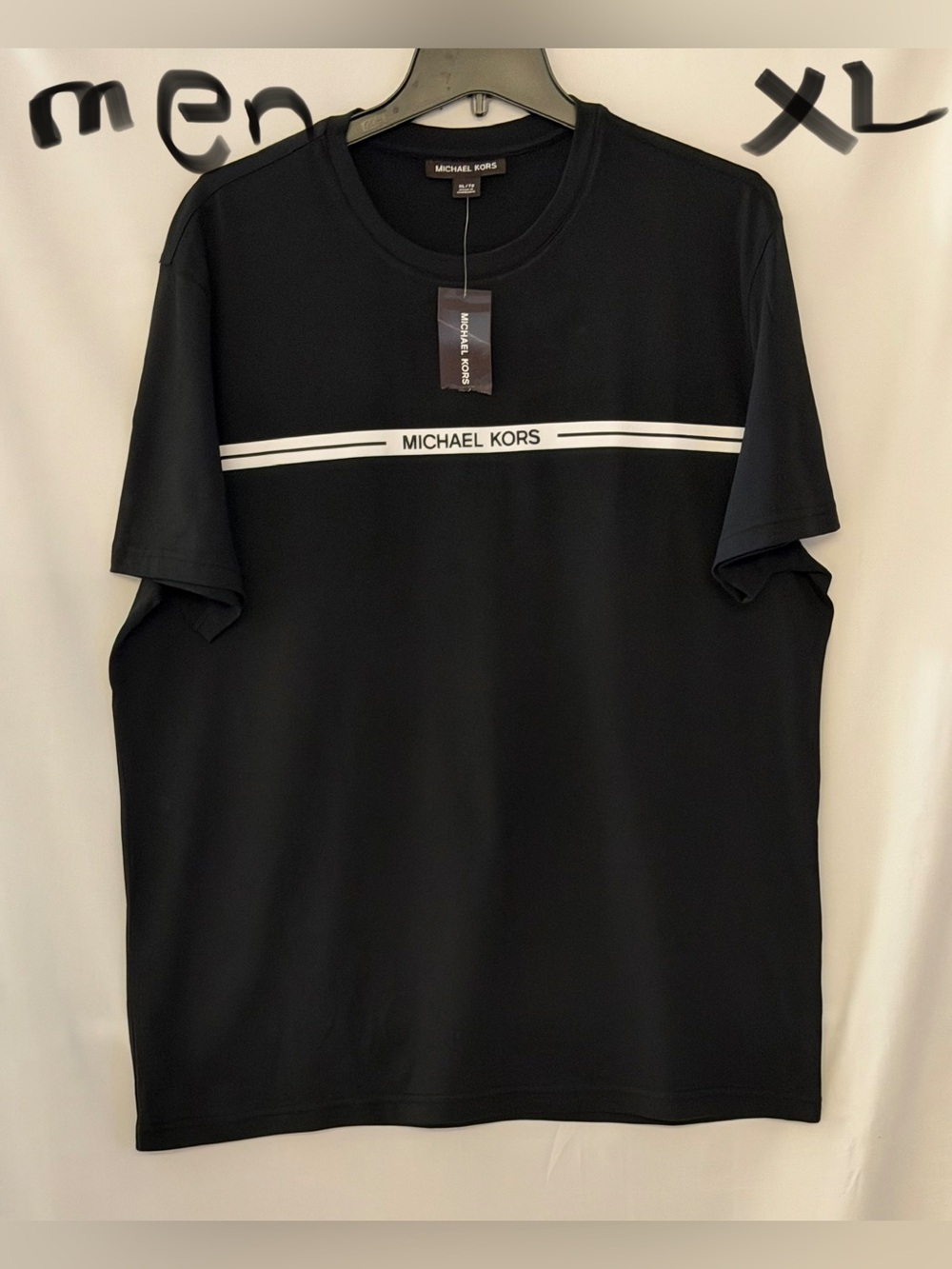 Michael Kors Black Tee with White Chest Stripe and Logo